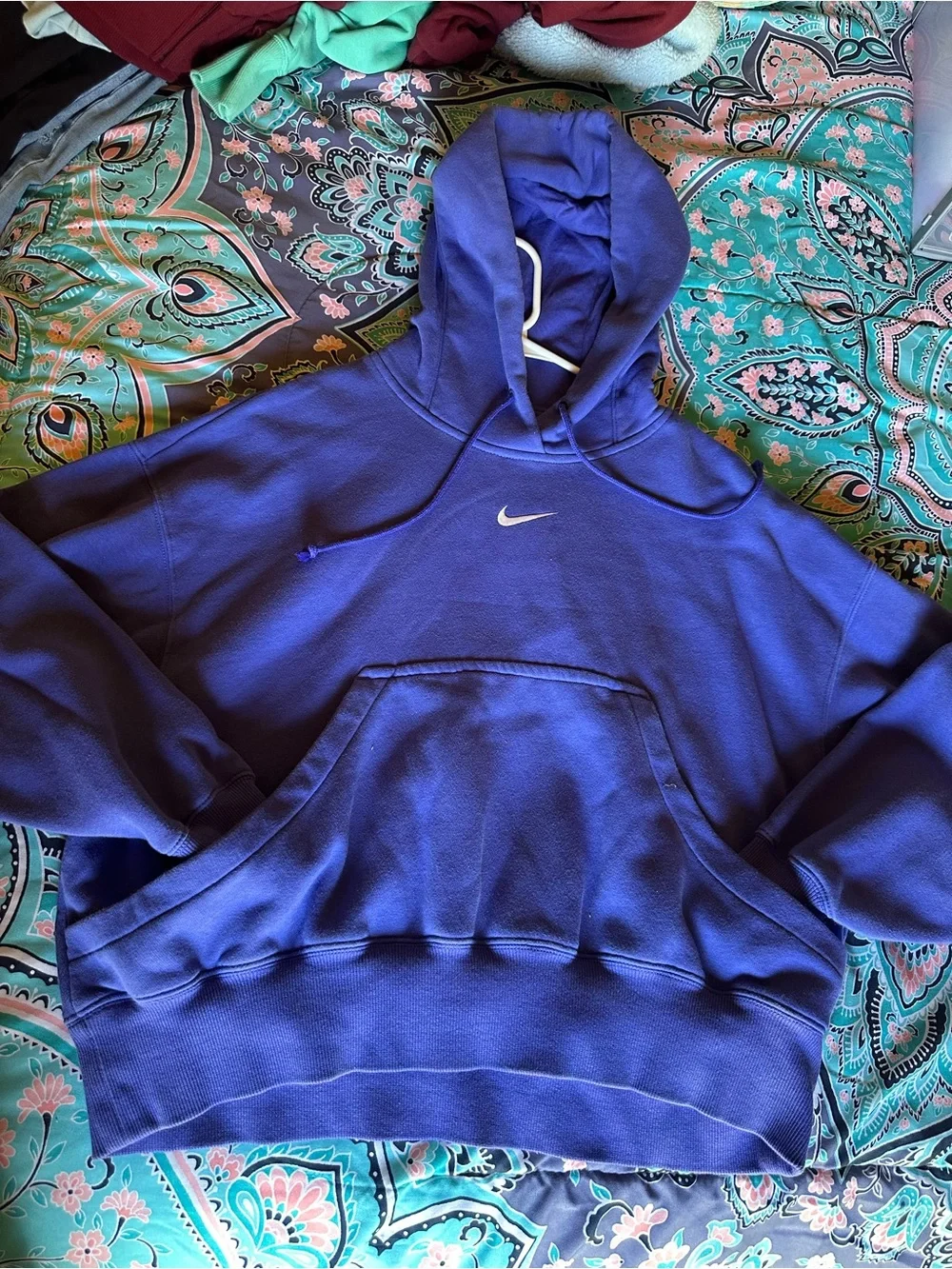 Nike Men's Royal Blue Crewneck Hoodie with White Swoosh